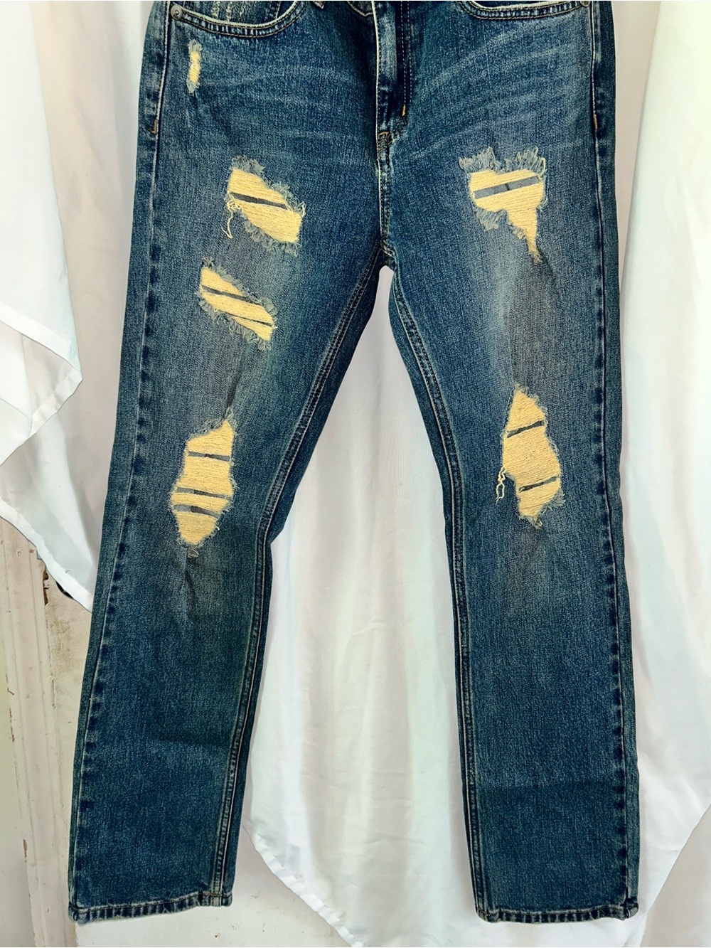 RSQ Dark Blue Denim Super Skinny Jeans with Gold Stitching